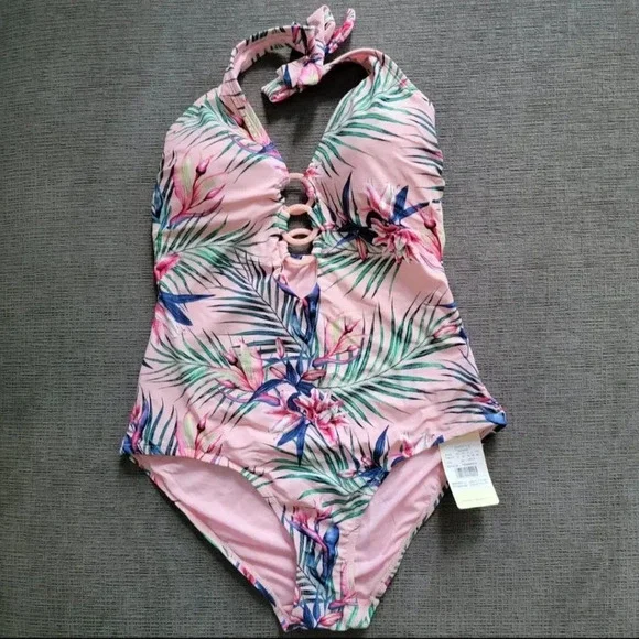 Profile by Gottex Tropical pink Women's One-Piece 3 ring floral Swimsuit size 12
